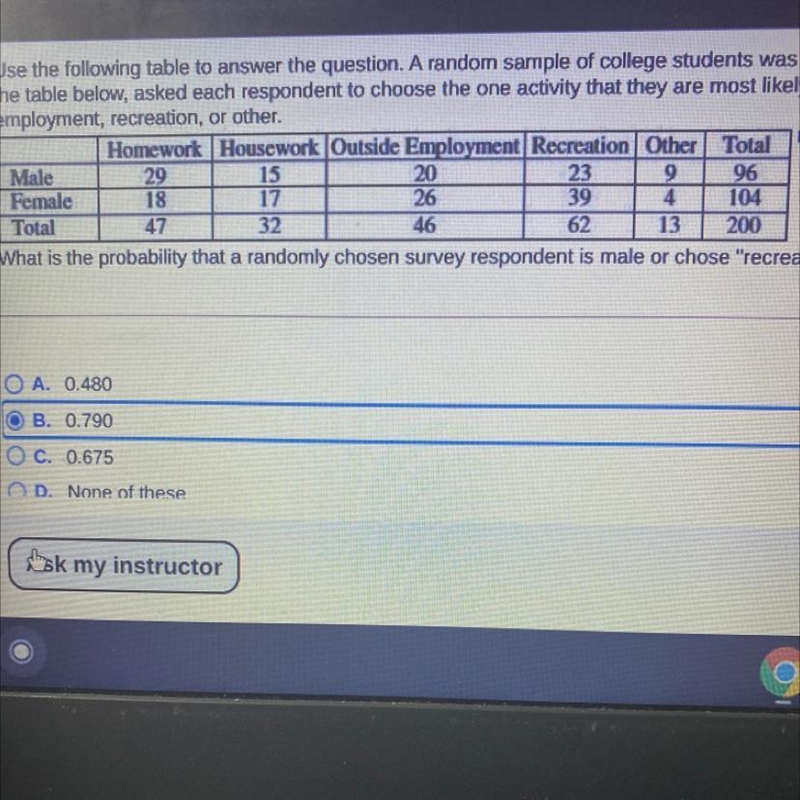 What is the probability that a randomly chosen survey respondent is male or chose-example-1