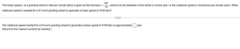 The linear speed L of a grinding wheel in feet per minute-example-1