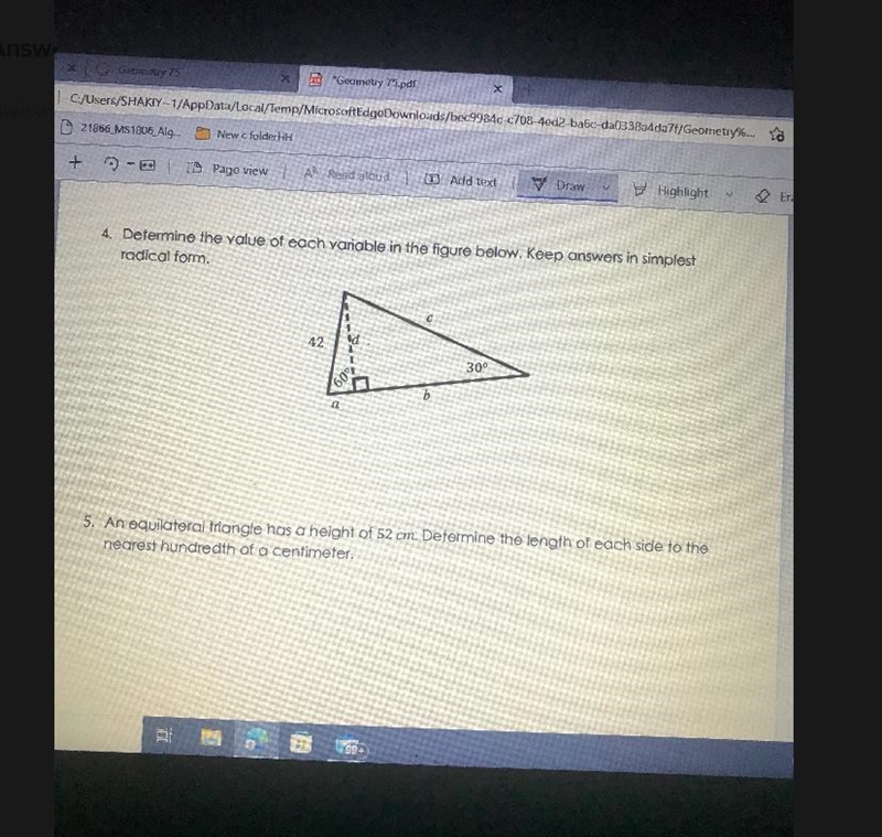 Determine the value of each variable in the figure below. Keep answers in simplest-example-1