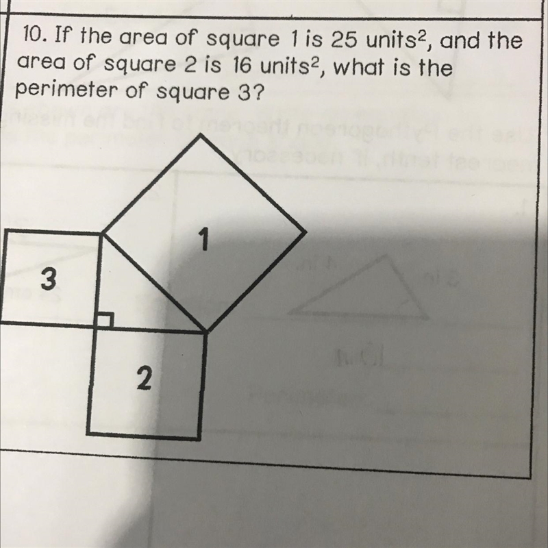 10. If the area of square 1 is 25 units, and thearea of square 2 is 16 units2, what-example-1