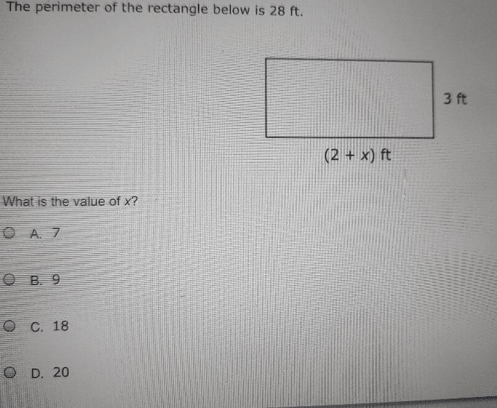 The perimeter of the rectangle is 28 ft (2+x) ft 3 ft what is the value of x?-example-1