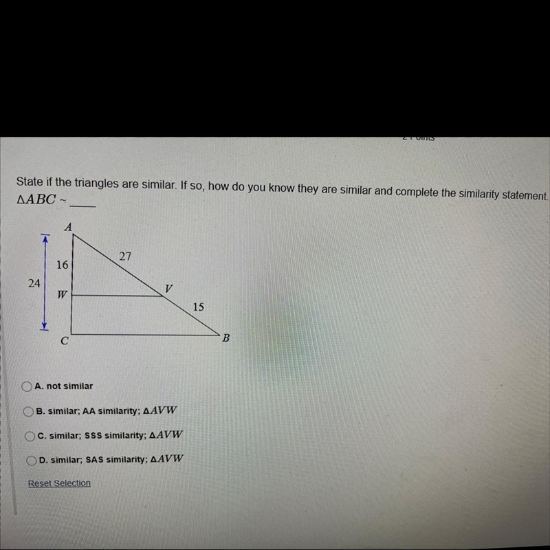 state if the triangles are similar. If so, how do you know they are similar and complete-example-1