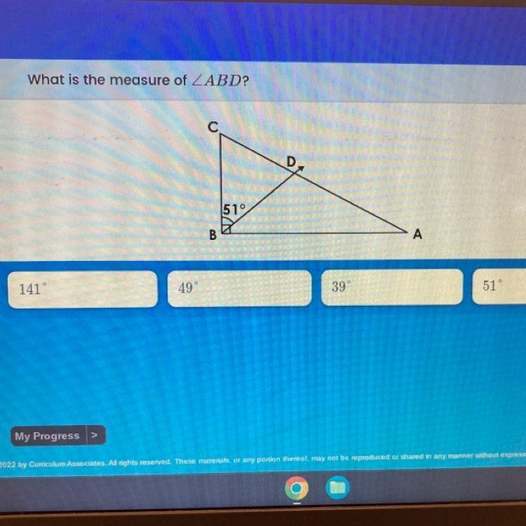 What is the measure of ∠ABD? 141° 49° 39° 51°-example-1