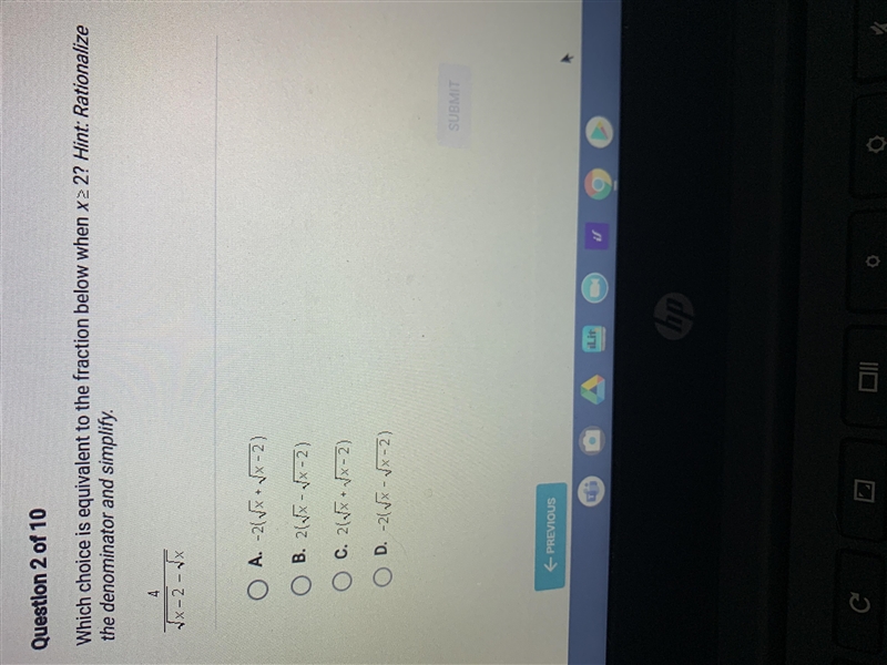 Which choice is equivalent to the fraction below when x> 2-example-1