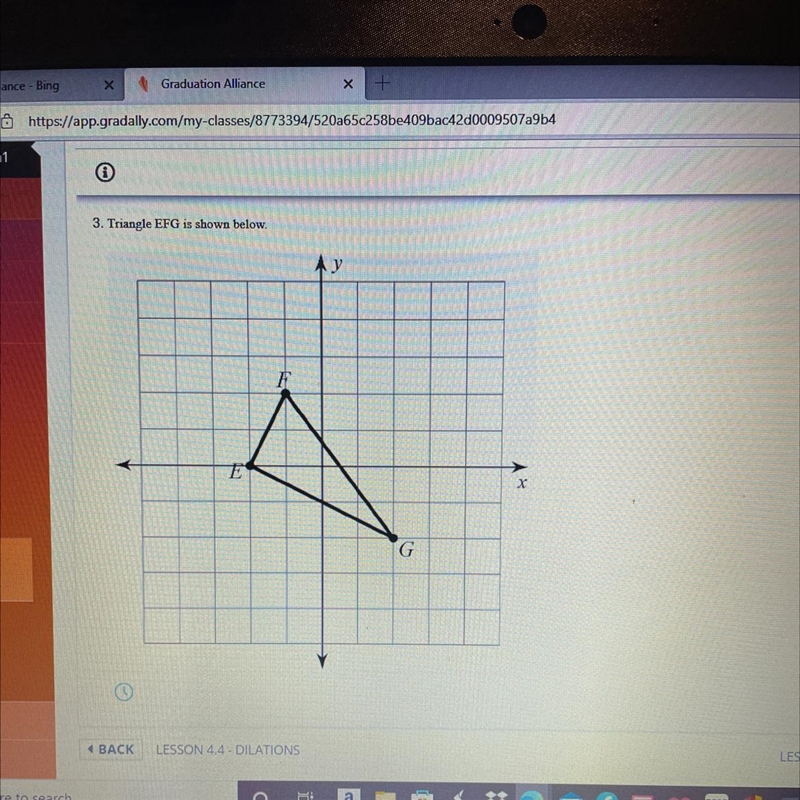 Geometry ? What is the coordinate of G if triangle E’F’G’ is created by dilating EFG-example-1