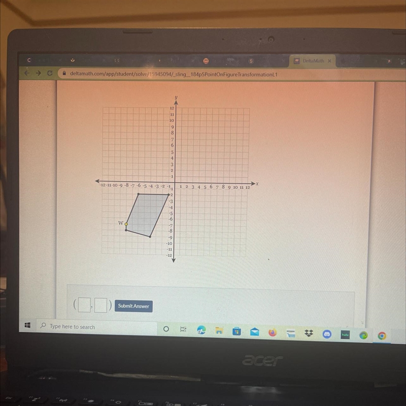 The figure below is reflected over x-axis. what are the coordinates of the image of-example-1