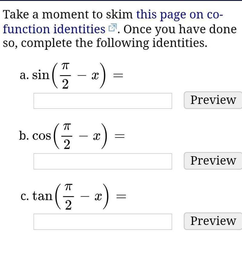 Take a moment to skim this page on co-function identities. Once you have done so, complete-example-1