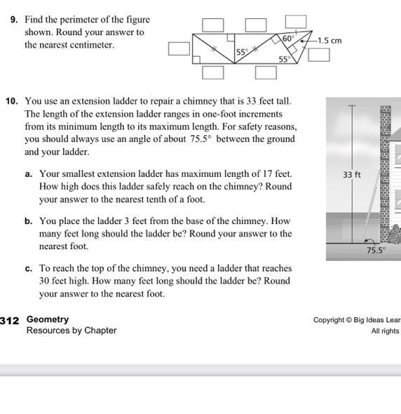 I need help with question number 9. Find the perimeter of the figure shown. Round-example-1