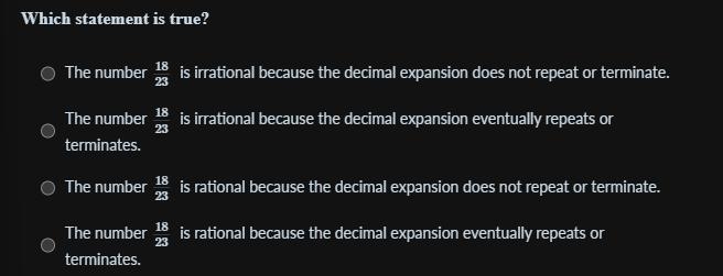 Which statement is True? Rational or Irrational. 18/23-example-1