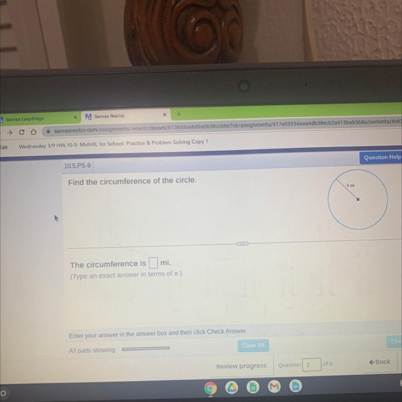 Find the circumference of the circle. The circumference is _____ mi.-example-1