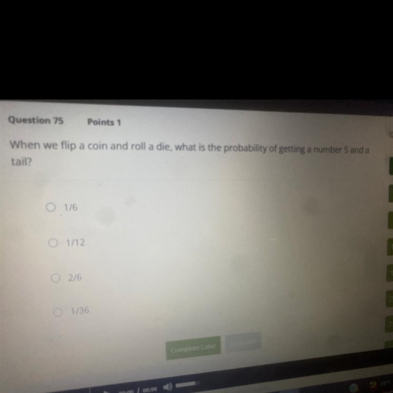 When we flip a coin and roll a die what is the probability of getting a number five-example-1