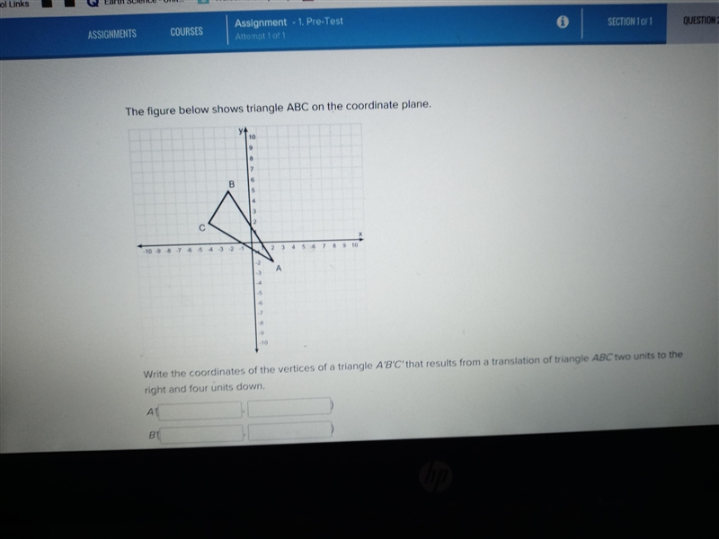 The figure below shows triangle ABC on the coordinate plane. у 10 9 8 7 6 B 5 3 2 с-example-1