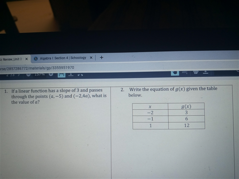 Problem Set A: 1. If a linear function has a slope of 3 and passes through the points-example-1