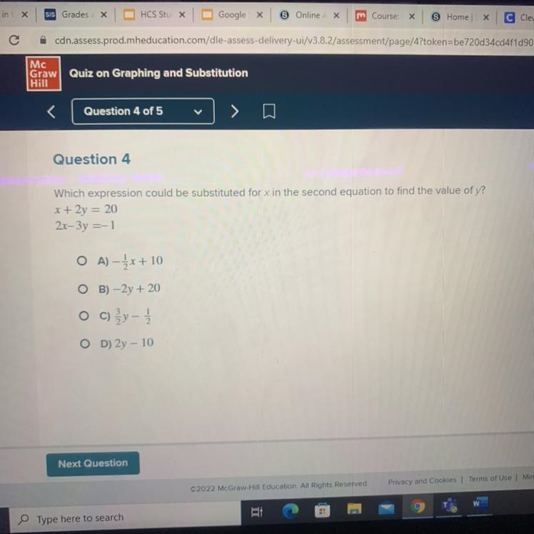 Which expression could be substituted for x in the second equation to find the value-example-1