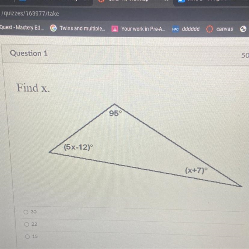 Solve for x 95+(5x-12)+(x+7)-example-1