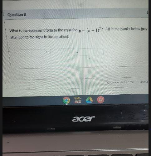 What is the equivalent form to the equation y = (1 - 1)2? Fill in the blanks below-example-1