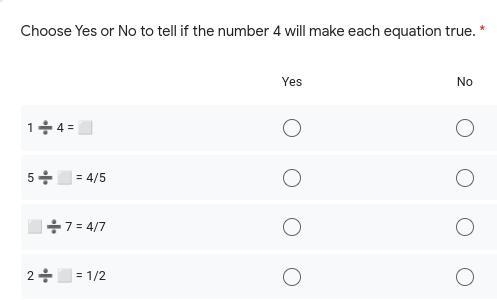 Put yes or no if the number 4 will make each equation true-example-1