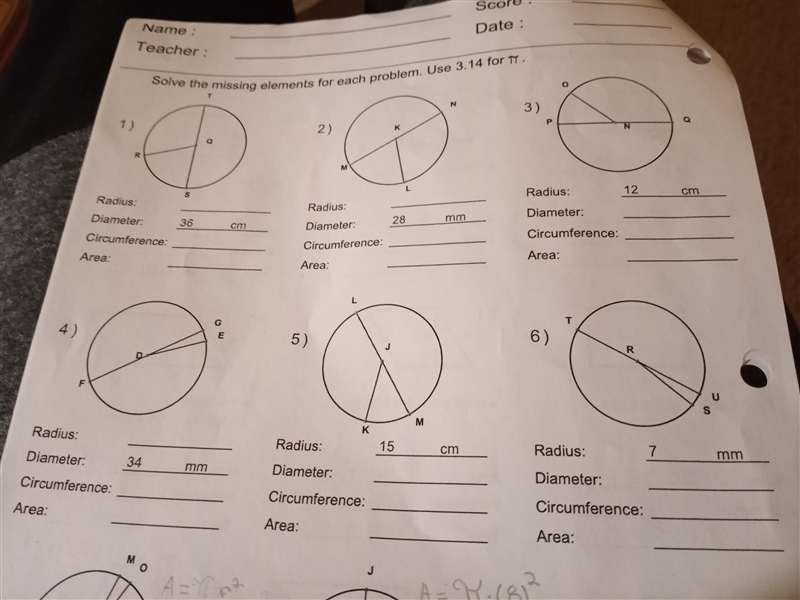 Solve the missing element for each problem. Use 3.14 for 兀.Question 2.-example-1