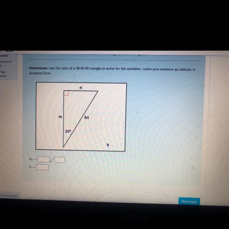 Use the ratio of a 30-60-90 triangle to solve for the variables. Leave your answers-example-1