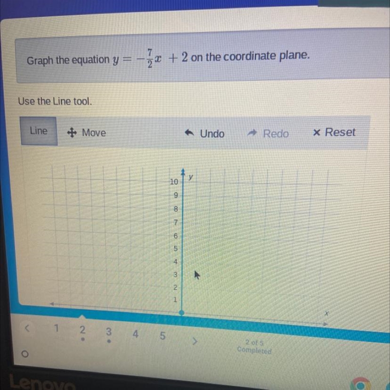 Graph the equation y= - 7/2 x + 2 on the coordinate plane.-example-1