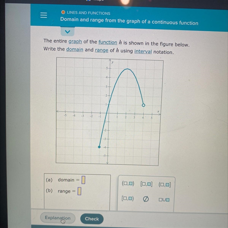 Domain and range from the graph of a continuous functionThe entire graph of the function-example-1