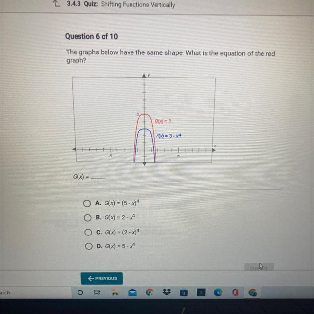 The graphs below have the same shape what is the equation of the red graph￼-example-1