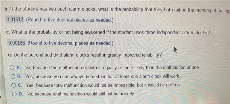 question provided in picture Just B, C and D(c)What is the probability of not being-example-2