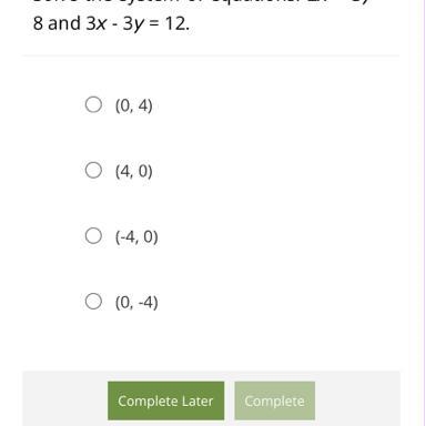 Solve the system of equations: 2x + 3y = 8 and 3x - 3y = 12.-example-1