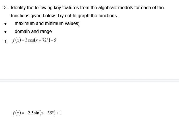 Identify the following key features from the algebraic models for each of the functions-example-1