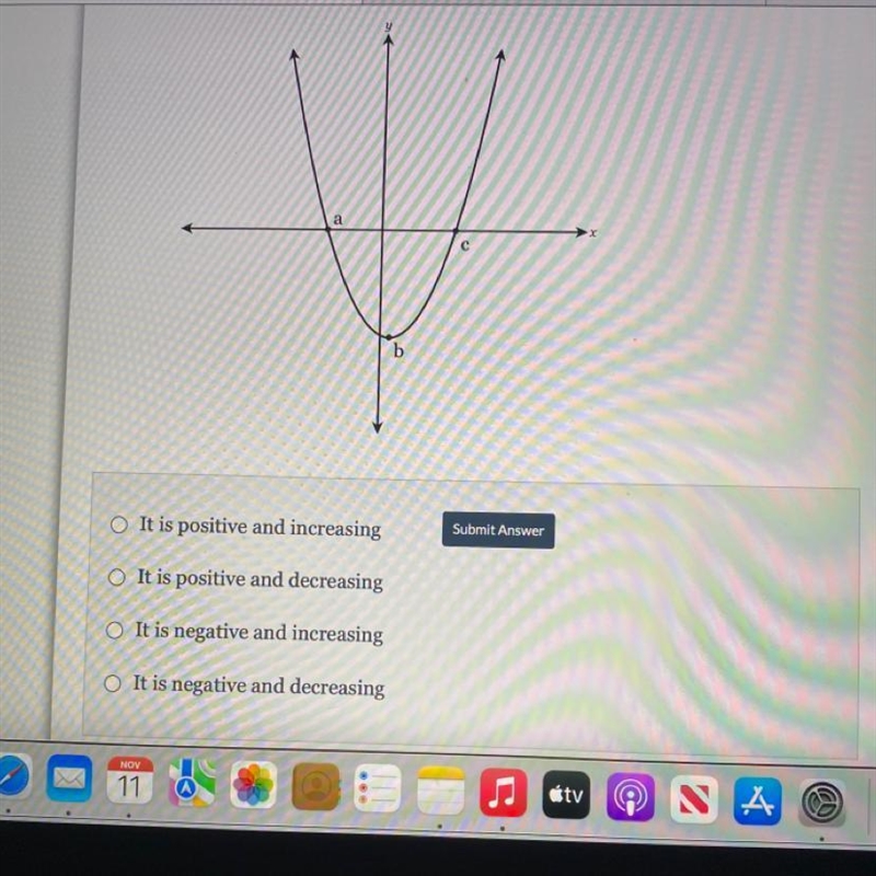 The function f(x) is graphed below. What is true about the graph on the interval from-example-1