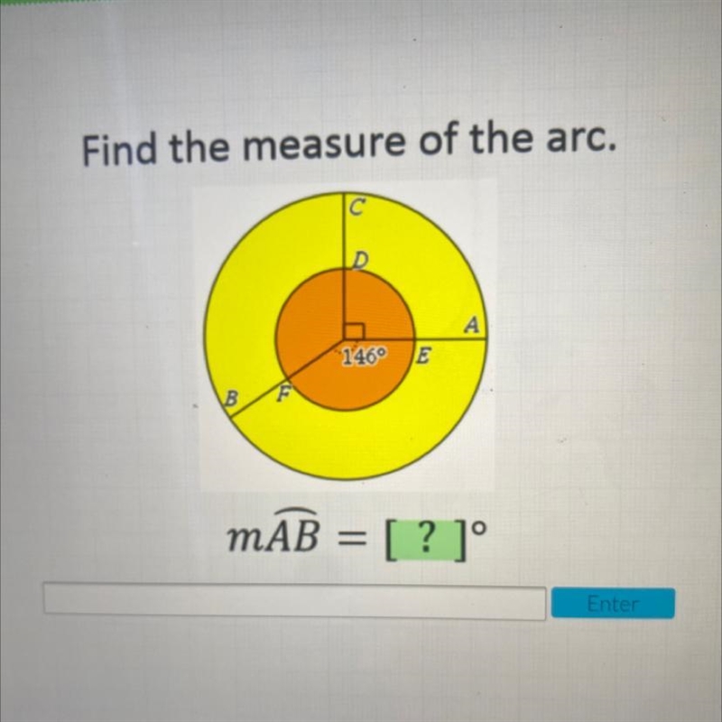 Find the measure of the arc.A146°EMAB = [ ? 1°-example-1