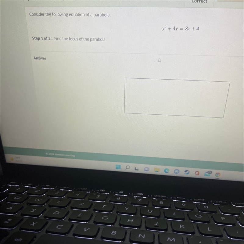 Consider the following equation of a parabola.y? + 4y = 8r + 4Step 1 of 3: Find the-example-1