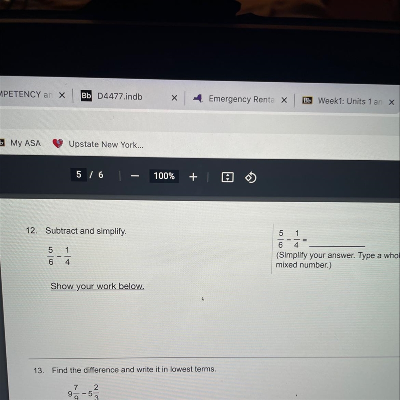 Subtract and simplify show your work below simplify your answer inside the home number-example-1