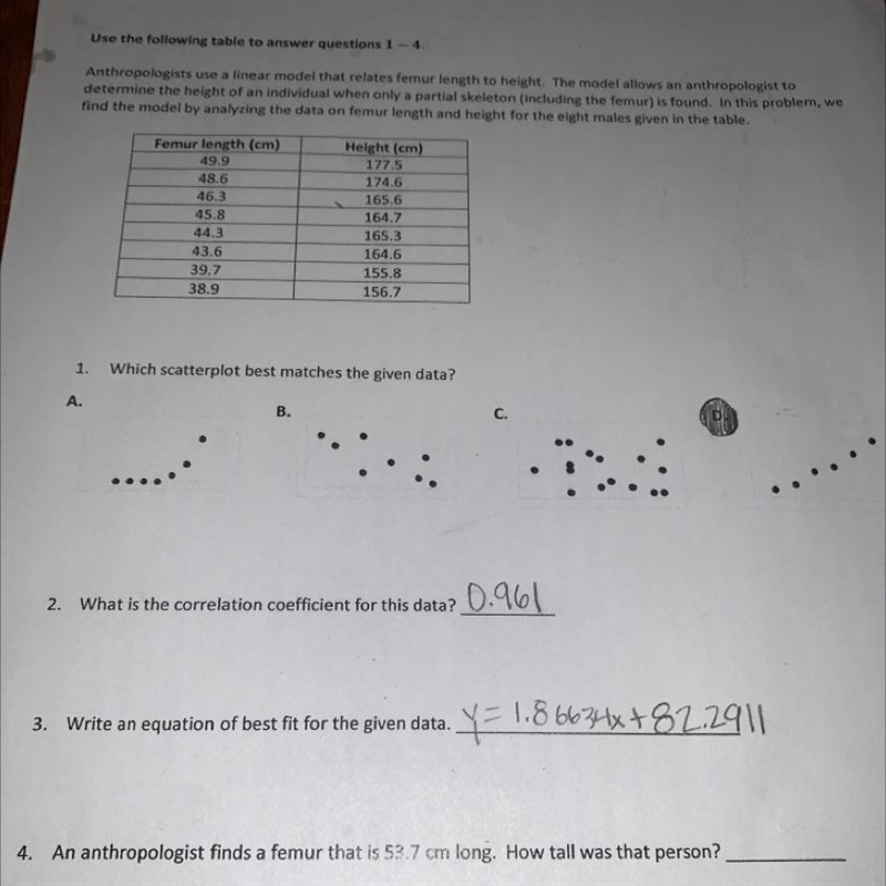 4. An anthropologist finds a femur that is 53.7 cm long. How tall was that person-example-1
