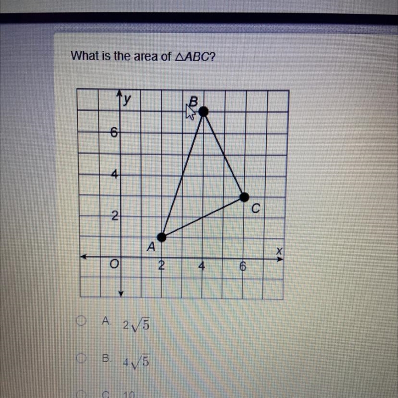 What is the area of triangle ABC? A(2,1) B(4,7) C(6,3)-example-1