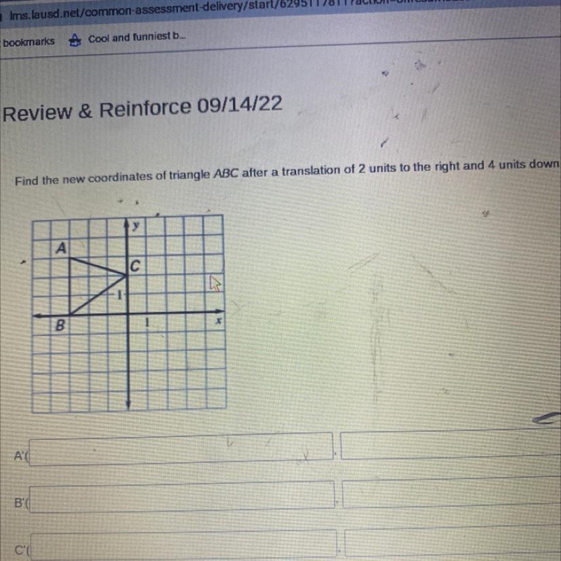 Find the new coordinates of triangle ABC after a translation of 2 units to the right-example-1