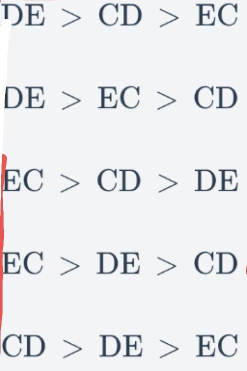 In ΔCDE, m∠C = 86° and m∠D = 58°. Which statement about the sides of ΔCDE must be-example-1