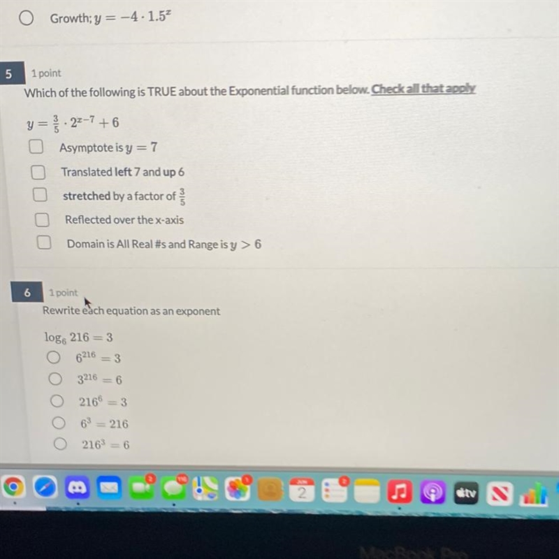 Which of the following is true about the exponential function below. Check all that-example-1