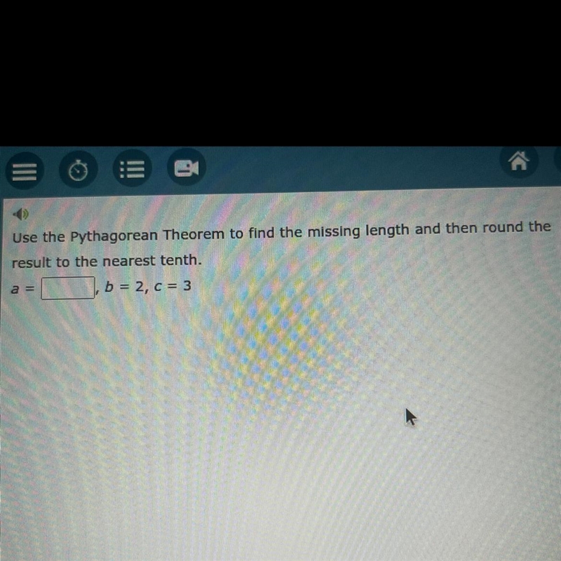 Use the Pythagorean Theorem to find the missing length and then round the result to-example-1