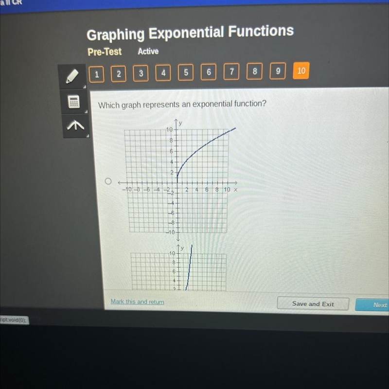 Which graph represents an exponential function This is algebra two graphing exponential-example-1