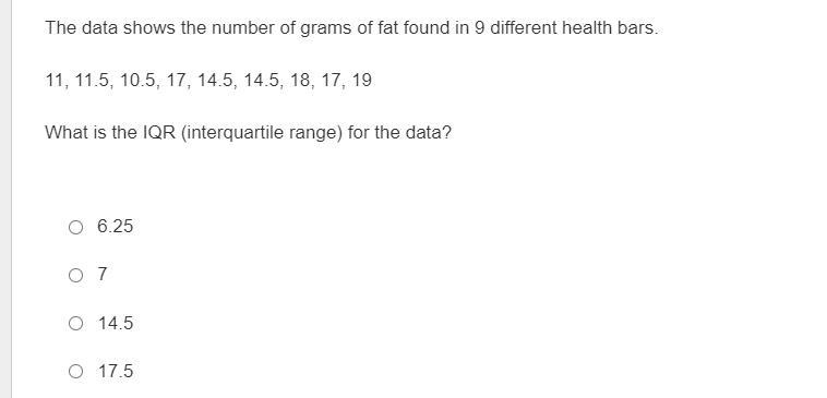 Please help me with this problem:The data shows the number of grams of fat found in-example-1