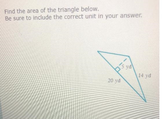 Find the area of the triangle below.Be sure to include the correct unit in your answer-example-1