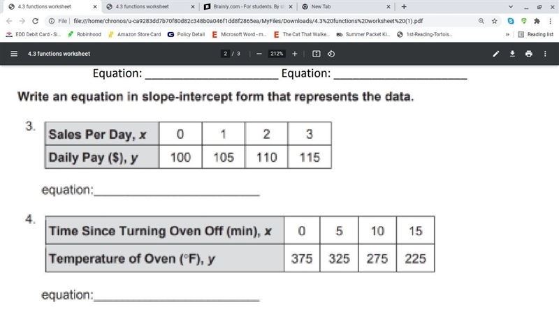 Hello -- I could use some assistance solving the attached problems; slope intercept-example-1