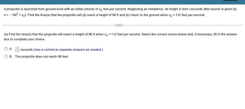 A projectile is launched from ground level with an initial velocity of Vo feet per-example-1