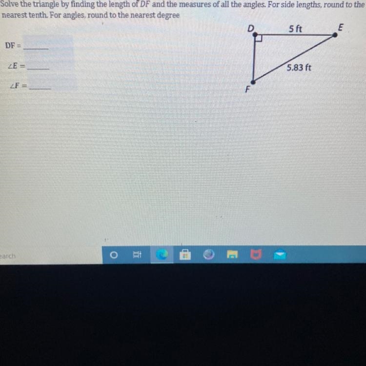 Solve the triangle by finding the length of DF and the measures of all the angles-example-1