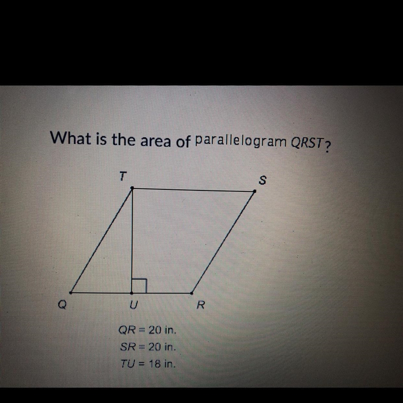 What is the area of the parallelogram QRST?-example-1