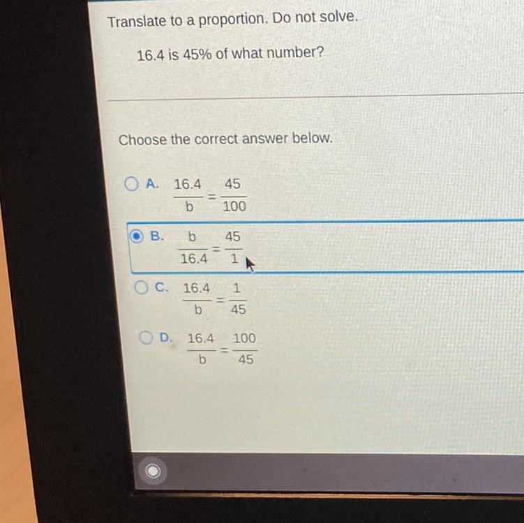 16.4 is 45% of what number ? Choose the correct letter-example-1