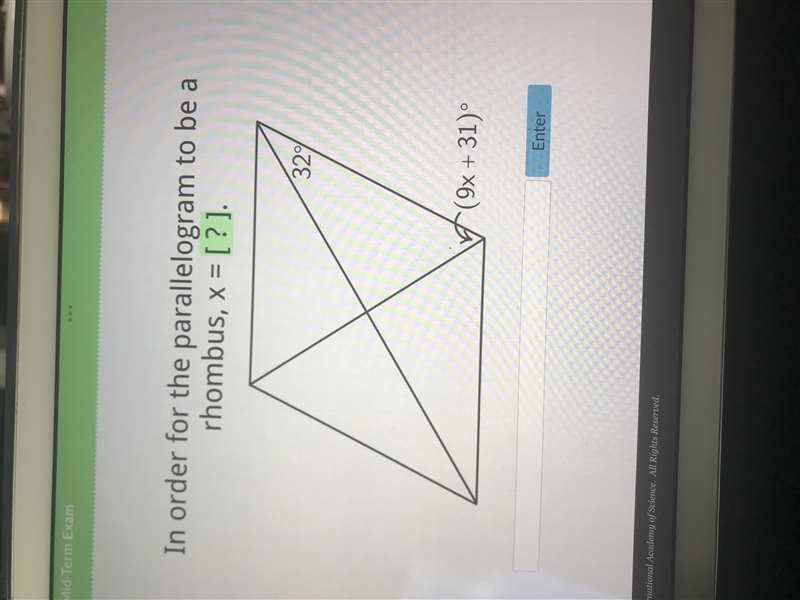 In order for the parallelogram to be a rhombus, x=-example-1