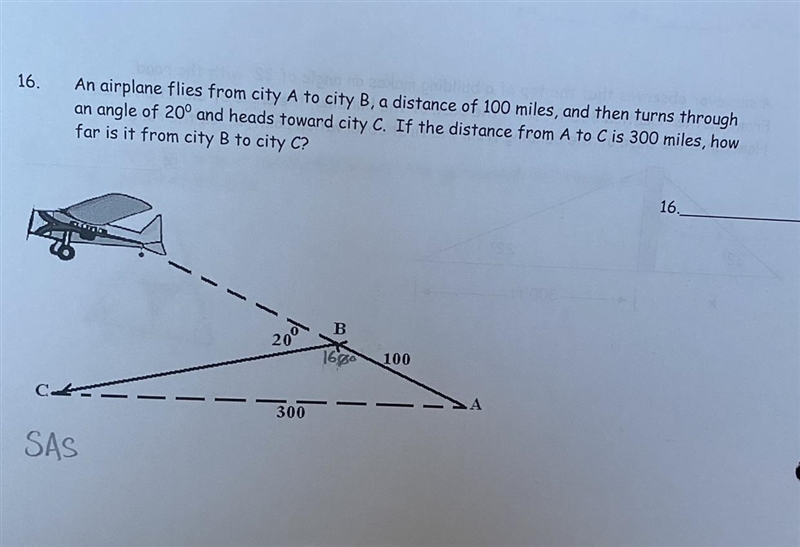 16. An airplane flies from city A to city B, a distance of 100 miles, and then turns-example-1