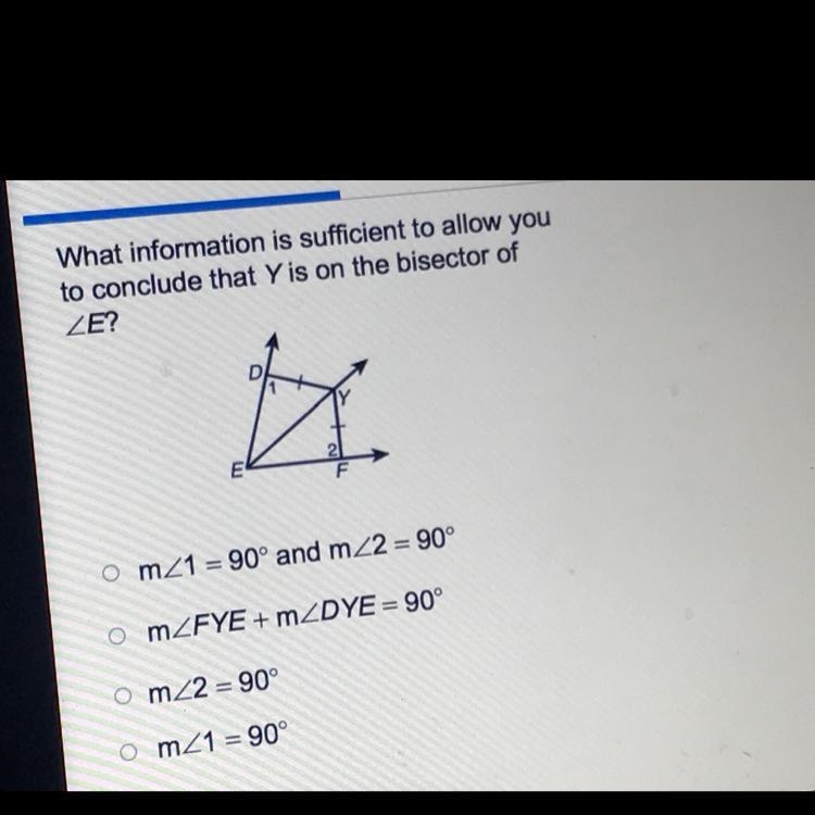 What information is sufficient to allow you to conclude that Y is the bisector of-example-1